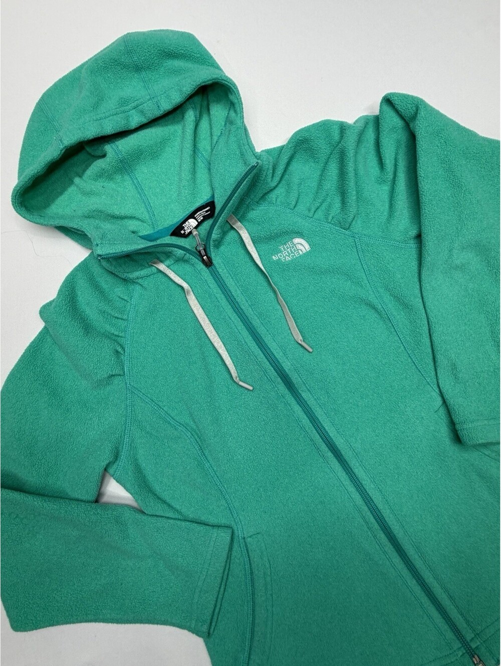 The North Face Full zip Fleece Womens Green Long Sleeve Hooded jacket Medium